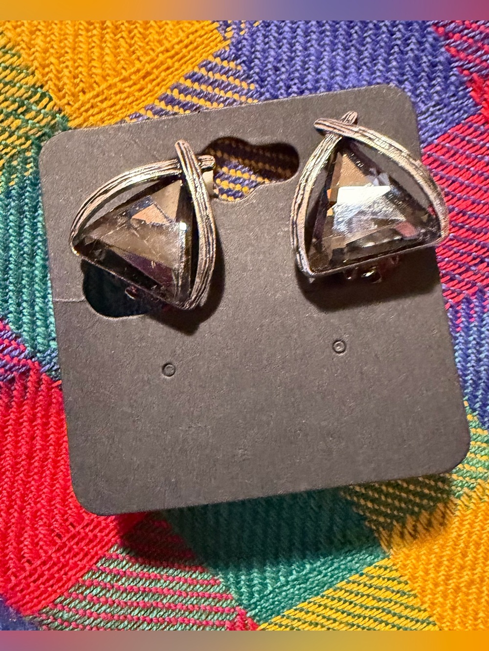Smoky Glass Triangle Clip On Earrings